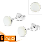 Mother Of Pearl Shell Round Sterling Silver Stud Earrings, e440st